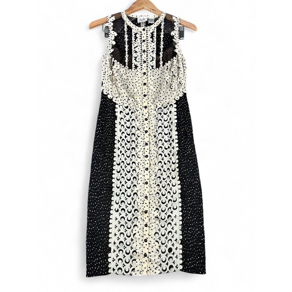 Beguile Black & Ivory Eyelet Lace Midi Dress Sz 2